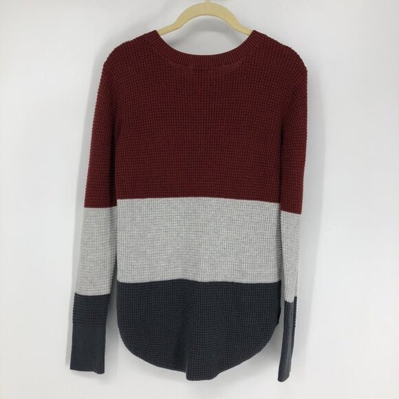 Bootlegger Kismet color block red/gray waffle knit circle hem crew neck size M - Picture 2 of 11